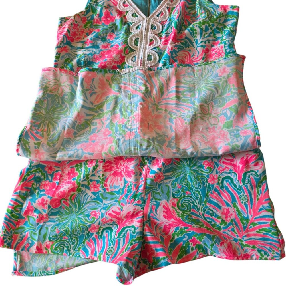 Lilly Pulitzer Ronnie Shift Romper Dress Leaf It Wild Amalfi Blue Size 10 - Picture 16 of 16